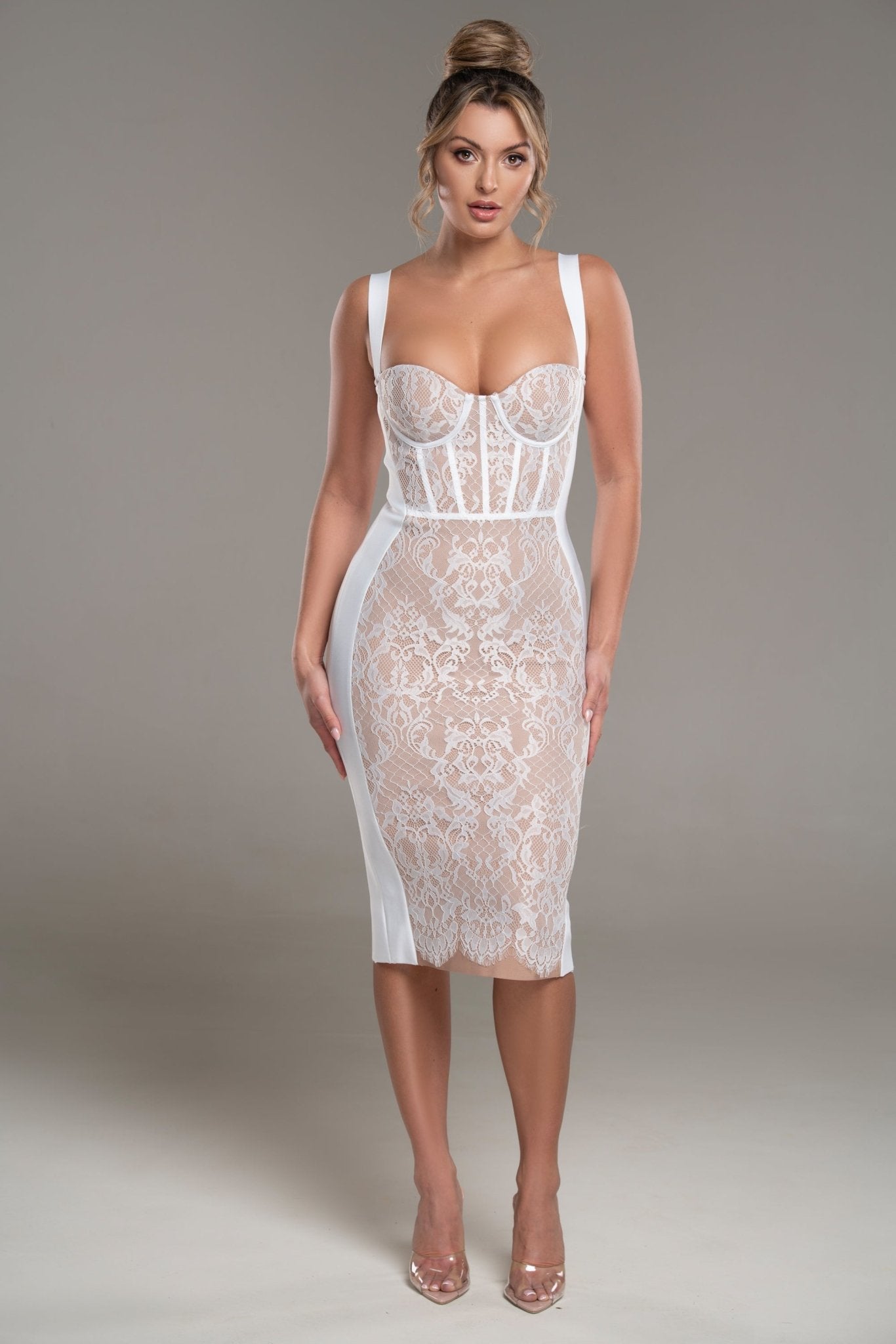 Grace Kelly Lace Overlay Bandage Dress Potere Clothing Grace Kelly Lace Overlay Bandage Dress Potere Clothing