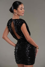 Ora Black Mini Sequin Dress - Potere ClothingDress