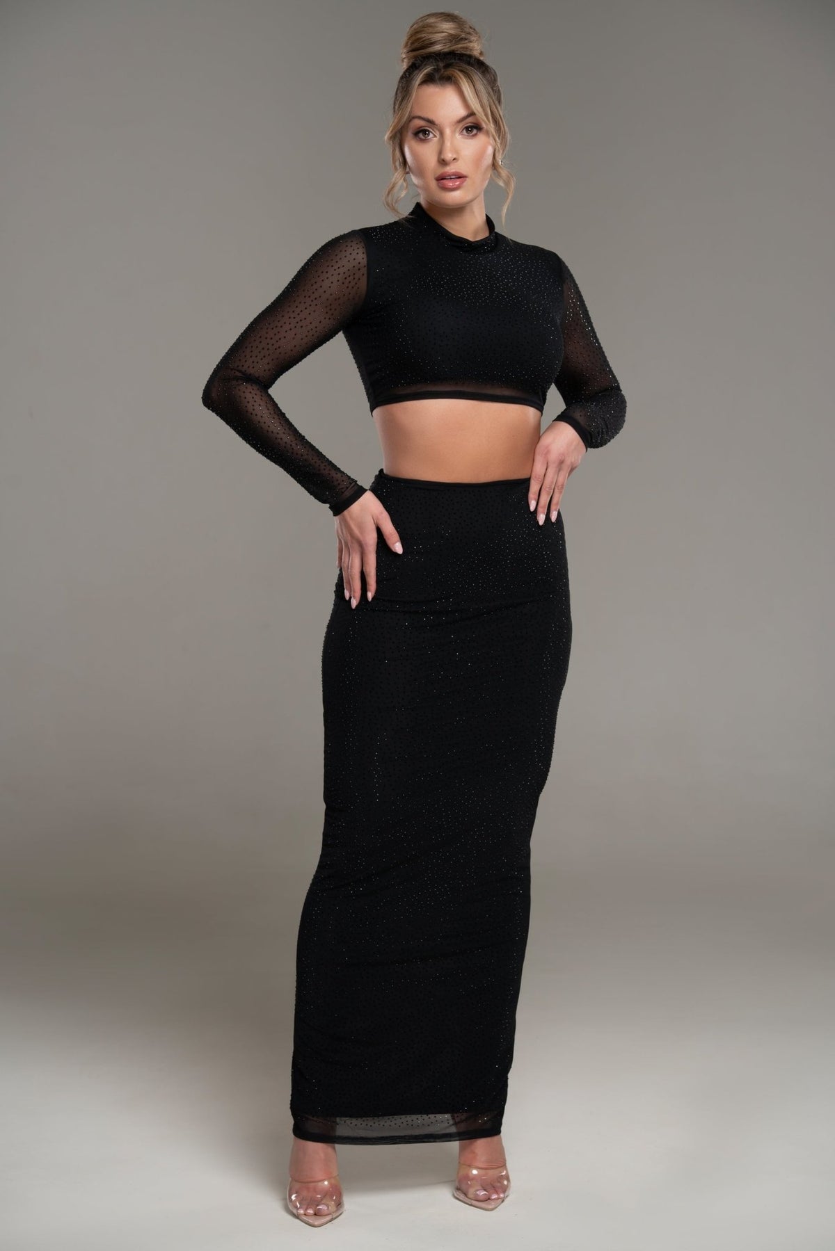 Vargas 2PC Rhinestone Mesh Skirt Set - Potere ClothingCo - Ords