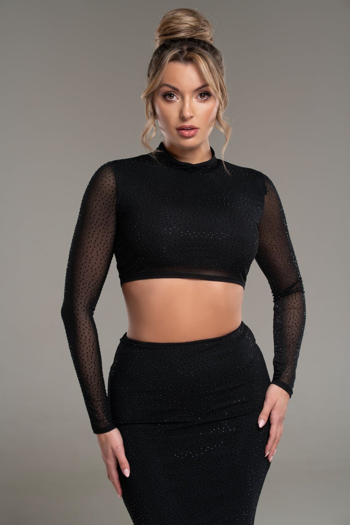 Vargas 2PC Rhinestone Mesh Skirt Set - Potere ClothingCo - Ords