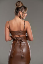 Mila 2 Piece PU Brown Skirt Set