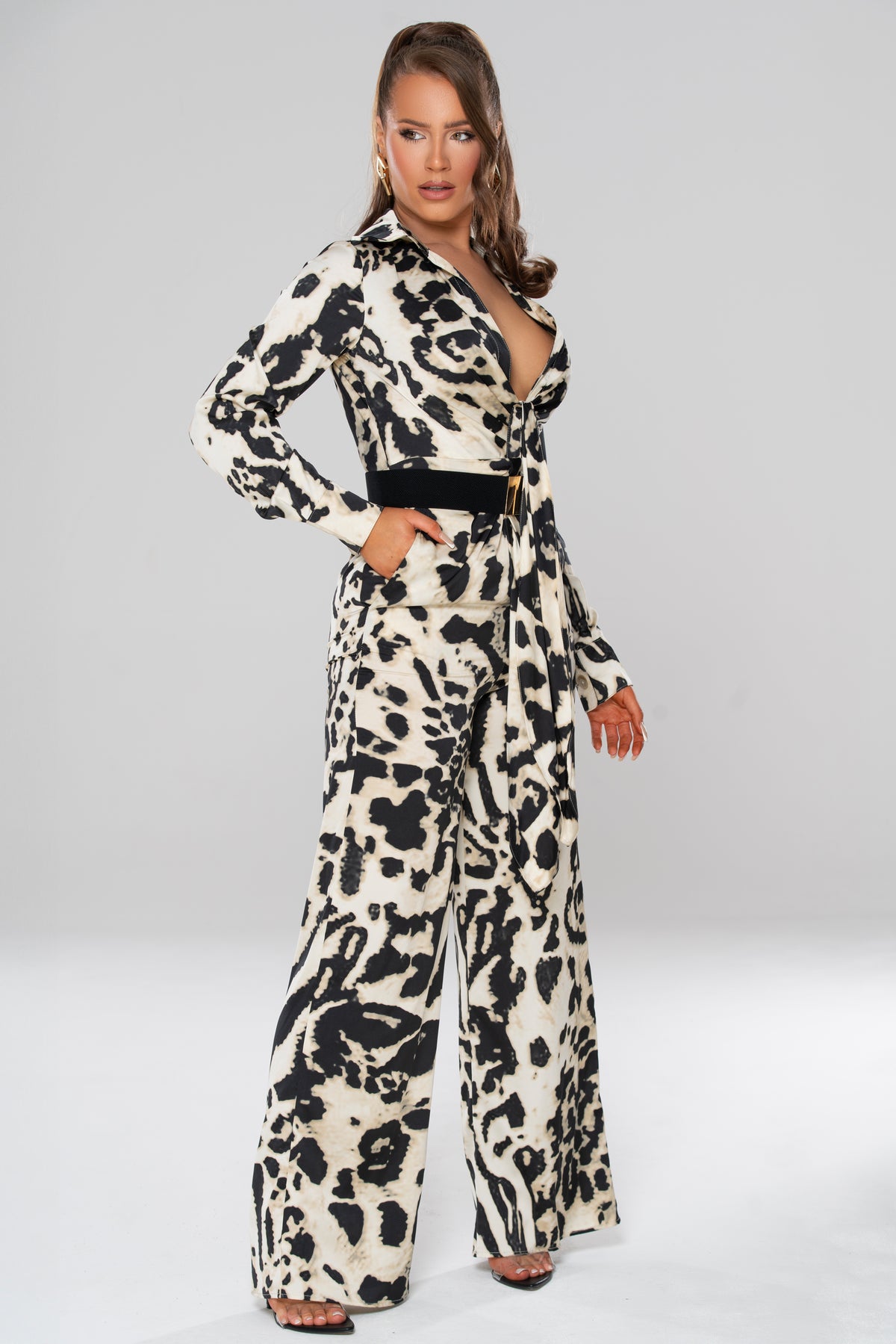 Leopard print long sleeved jumpsuit