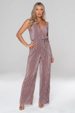 Wrap-style evening jumpsuit with wide-legfit