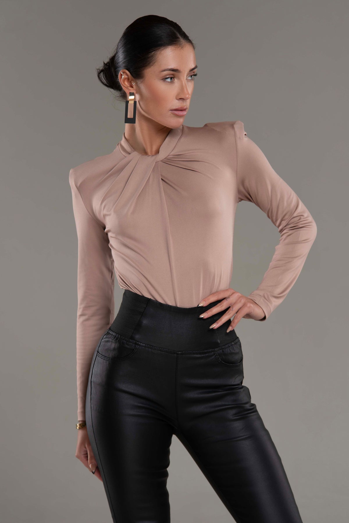 Nude Vergara Long-Sleeved High-Neck Bodysuit