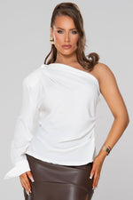 Blanche Ivory One - Shoulder Chiffon Blouse - Potere ClothingTops