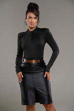 Camila Black Faux Leather Pencil Skirt - Potere Clothing