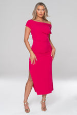 Elle Bright Pink Off - Shoulder Midi Dress - Potere ClothingDress