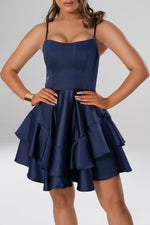 Lily Navy Blue Satin Frill Dress - Potere ClothingDress