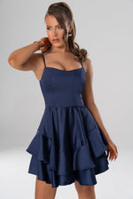 Lily Navy Blue Satin Frill Dress - Potere ClothingDress