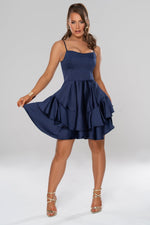 Lily Navy Blue Satin Frill Dress - Potere ClothingDress