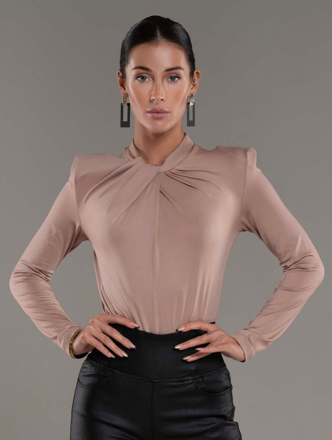 Nude Vergara Long - Sleeved High - Neck Bodysuit - Potere ClothingTops