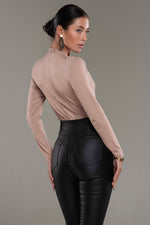 Nude Vergara Long-Sleeved High-Neck Bodysuit