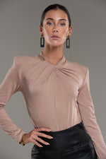 Nude Vergara Long-Sleeved High-Neck Bodysuit