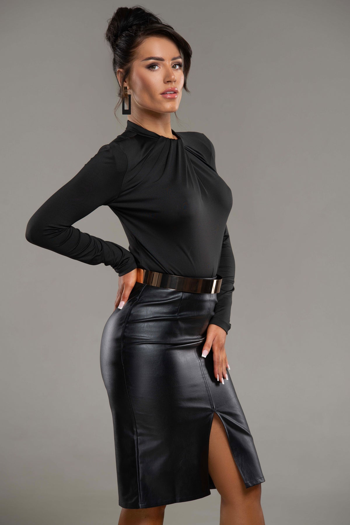 Camila Black Faux Leather Pencil Skirt