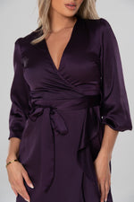 Viola Purple Long Sleeve Wrap Satin Maxi Dress - Potere ClothingDress