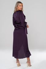 Viola Purple Long Sleeve Wrap Satin Maxi Dress - Potere ClothingDress