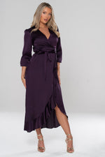 Viola Purple Long Sleeve Wrap Satin Maxi Dress - Potere ClothingDress